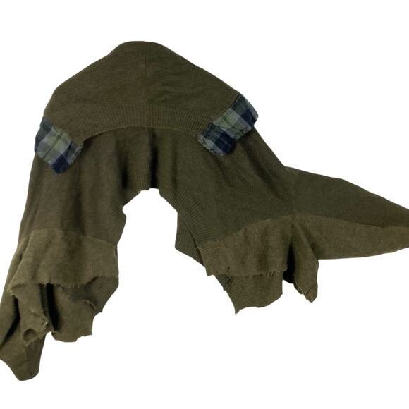 MARC LE BIHAN Cardigan Sweater OS FRANCE Wool Raw-Hem Plaid-Sailor-Collar CutOut - Picture 3 of 13